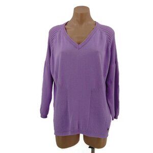 Cracked Wheat Women's Purple Ribbed V Neck Sweater XXL Cotton Golf Pickleball